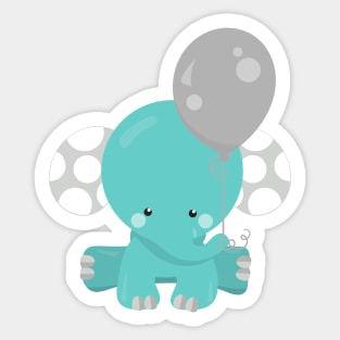 Elephant With Balloon, Blue Elephant, Cute Animal Sticker